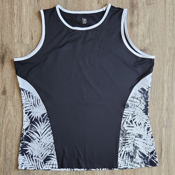 Tail Tops - TAIL Black Tank Top with White Palm-Print Panels